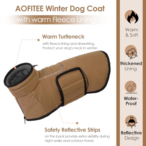 AOFITEE Hundemantel, Warme Hundewinterjacke für Kleine Hunde, Reflektierender Hundemantel mit Integriertem Geschirr, Wasserdichter Hundejacke aus Fleece mit Rollkragen für Yorkshire, West Highland