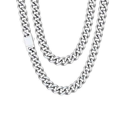 ChainsHouse Cuban Chain Necklace for Men, Stainless Steel/Black/Gold Plated Miami Cuban Necklace 6/9/12MM Width 18"-30" Length Hip Hop Jewelry, Send Gift Box 28 inches b. 12mm width-steel