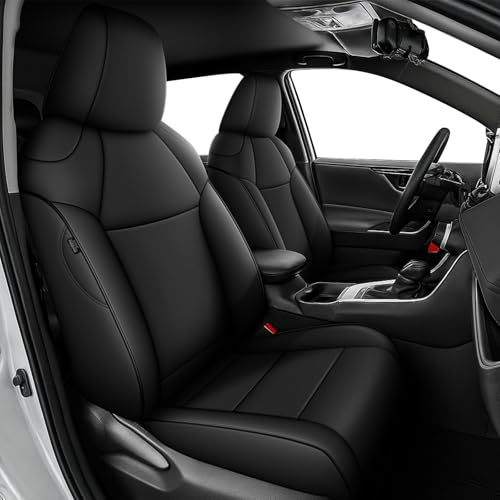 Image of AOMSAZTO Custom Fit Seat Covers for Toyota RAV4 2019 2020 2021 2022 2023 2024 2025 LE XLE XLE Premium Limited, Custom Fit Full Set Faux Leather Black