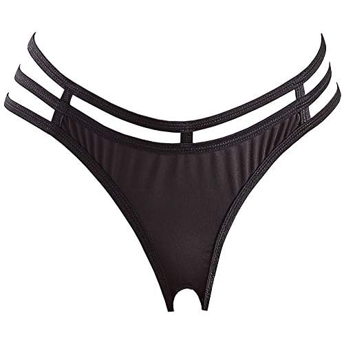 ORION Ouvert-String - verführerischer Mini-String für Frauen, mit Öffnung im Schritt und drei Stretch-Bändern, high waisted, schwarz (L/XL)
