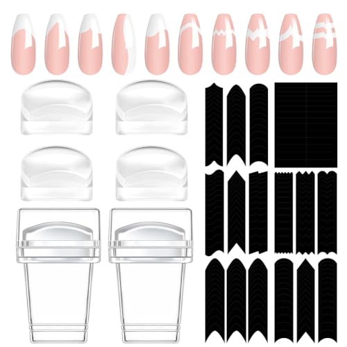 LOPHE Mini Tampon à Stamping - Kit Estampillage - Tampon de Manucure Française Pro avec Autocollants Guidage, Têtes Interchangeables &amp; Stylo Transparent