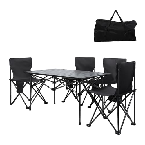 Haibinsuo Set Table et 4 Chaises Plibles en Aciaire pour Jardin/Camping | Table Pliante EXTÉRIEUR (95X55CM) avec Sac DE Transport Support 100kg / Chaise...