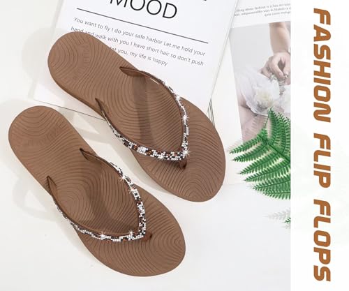 Image of KuaiLu Women's Rhinestone Flip Flops Arch Support Yoga Mat Cushion Sandals