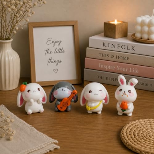Image of ZAICUS Rabbit Miniature Figurines Set for Home Decor | Cute Bunny Showpiece Set for Desk, Shelf, Study Table, Room Decoration & Gift Item (Set of 4)