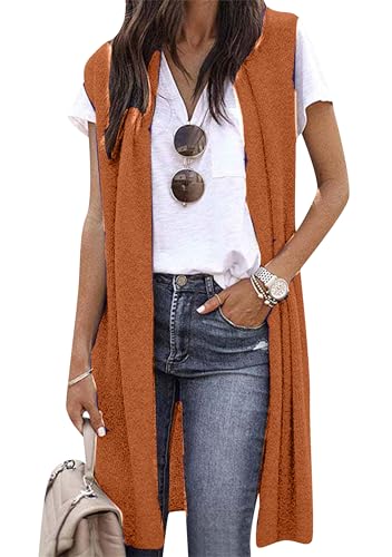 EFOFEI Lady's Solid Color Casual Cardigan Plain Blazer Waistcoat Collared Long Floaty Duster Top Orange XL