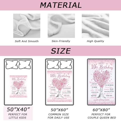 Mubpean 10 Year Old Girl Birthday Gifts Blanket 40"x50", Gifts for 10-Year-Old Girls, Christmas 10th Birthday Gifts for Girls, Double Digits Party Gift Ideas Decoration, Ten Years Old Throw Blankets