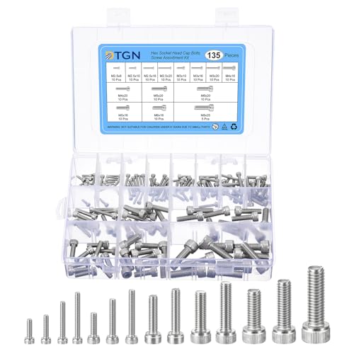 DTGN 135Pcs Metric Screw Assortment, M2.5 M3 M4 M5 M6 M8 Bolts Socket Head Screws
