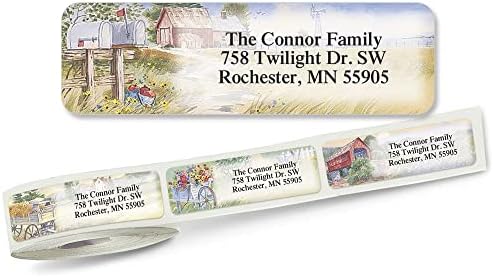 American Countryside Rolled Personalized Return Address Mailing Labels with Dispenser, Set of 500, 5 Designs, Small ¾ x 2½ Inch Size, Custom Self-Adhesive Sticker Roll, by Colorful Images