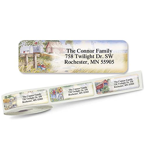 American Countryside Rolled Personalized Return Address Mailing Labels With Dispenser, Set Of 500, 5 Designs, Small ¾ X 2½ Inch Size, Custom Self-Adhesive Sticker Roll, By Colorful Images #TOP14