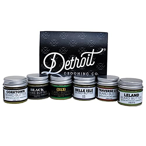 Detroit Grooming Co. Beard Butter Sampler - Includes 6 Different Scent All Natural Beard Butters (0.5 ounce each) for Best Conditioner and Growth - Great Gift, Travel Sized Portable Beard Balm for Men