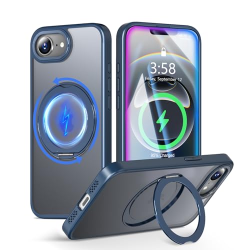 MINIKA iPhone 16e �p �P�[�X Magsafe �Ή� 360�x��] �X�^���h�t�� ���@�\ �X�}�z�P�[�X �����ӂ���16e �P�[�X �ČRMIL�K�i �ϏՌ� ���ϖh�~ �w��h�~ �}�O�Z�[�t �����O �}�O�l�b�g���� ���C�����X�[�d �A�C�t�H��16