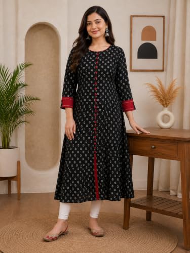 Image of Yash Gallery Women's Cotton Relaxed Fit Anarkali Plus Size Printed Kurta
