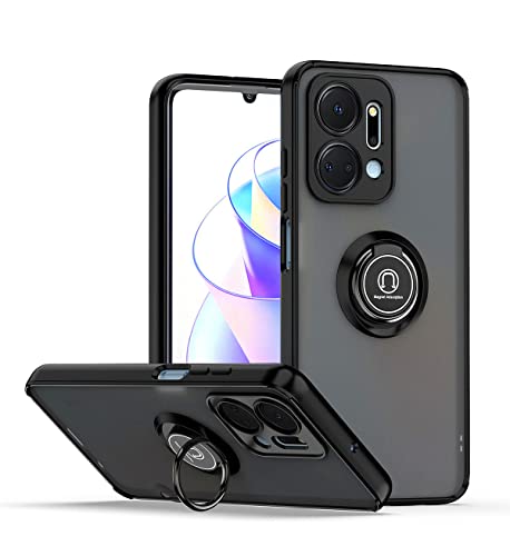 JIAFEI Funda para Honor X7a Antigolpes Dura Carcasa Translúcido PC/TPU Silicona Protección con 360 Grados Anillo iman Soporte, Negro