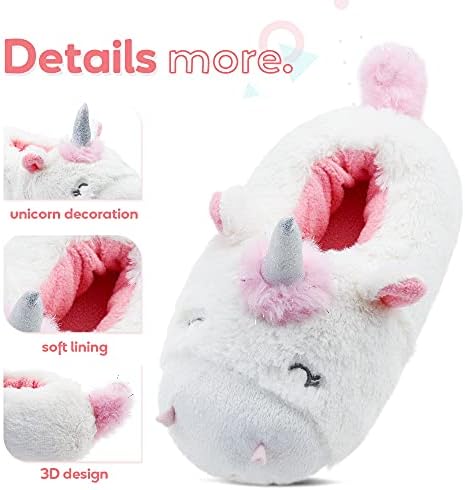 FLYFUPPY Girls Slippers Toddler Kids Unicorn Slippers for Girls Warm Plush House Fluffy Slippers for Girls