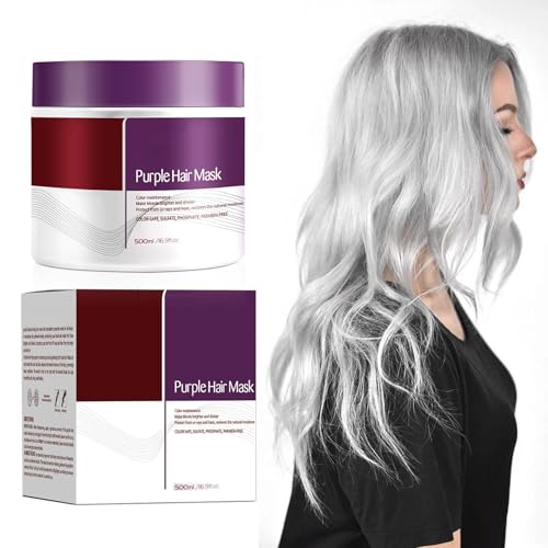 Purple Hair Mask 500ml, Purple Collagens Hair Mask, Hair Repair Cream, Long Lasting Hydrating Repair Deep Nourish Brighten Hair For Blonde, Platinum, White or Grey Hair