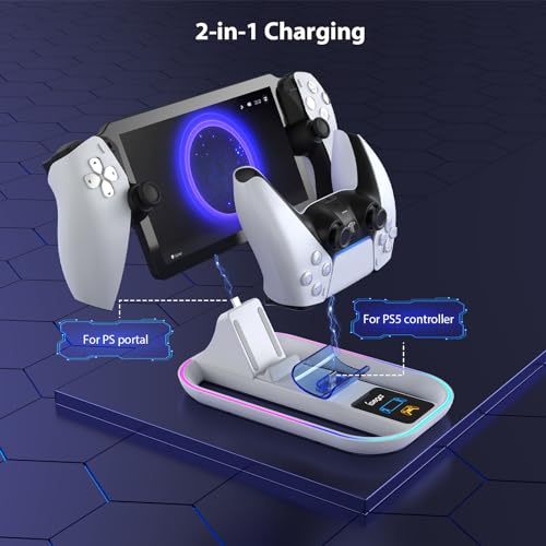 Grathia Base de carregamento para Playstation Portal Remote Player e controle PS5 com luz RGB, supor