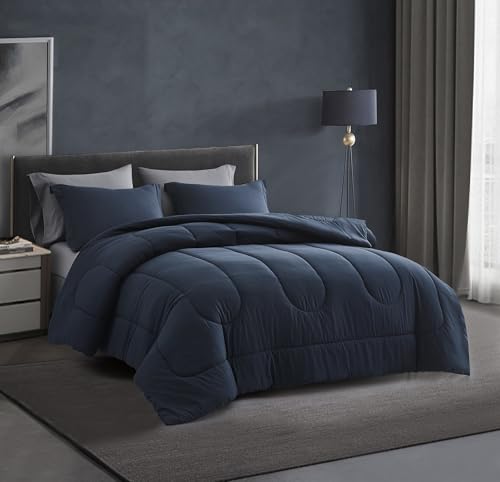 Maple&Stone Full Size Comforter Set 7 Pieces Bed in a Bag - Down Alternative Bed Set with Sheets, Pillowcases & Shams, Soft Reversible Duvet Insert, Navy - Thumbnail 2