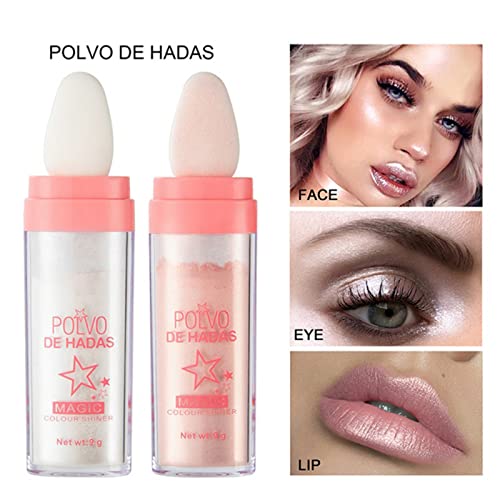Body Glitter Highlighter Powder Stick, Polvo De Hadas Body Glitter Highlighter Makeup Sparkle High Gloss Shine Body Brighten Glitter Shimmer Patting Powder For Hair Face Eyes Body (White) #TOP2