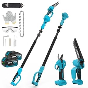 4-in-1 8 Zoll Mini Kettensäge & Akku Elektro Gartenschere für Makita-Akkus mit Teleskopstange & 30 mm Akku Astschere, Akku hochentaster mit 2 x 3.0Ah Batterien & Bürstenloser, Arbeitsreichweite 4M
