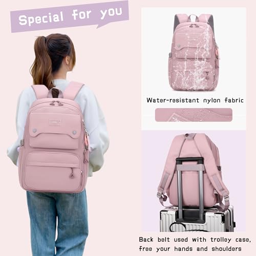 Solid Color School-Bags Backpacks for Teens Girls, Multi-pocket Elementary Girls Bookbags,Lightweight Casual Daypack - Image 4