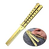 sylbx Butterfly Kamm Stahl Klappkamm AnfäNger Trainer Butterfly Comb Knief Schmetterlings-Kamm ,Geeignet fur ÜBungshaarschnitte KäMmen (Gold)