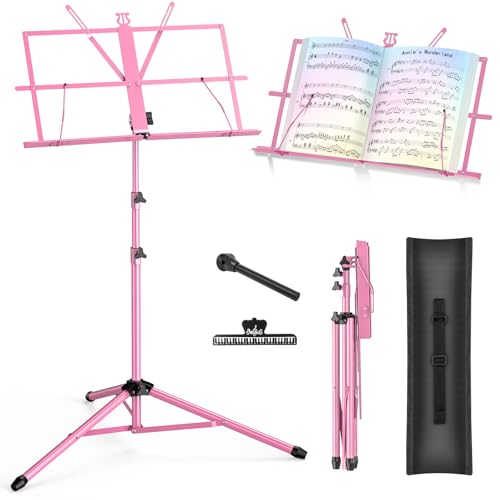 Music Stand New bee Foldable & Portable Metal Sheet Music Stand with Carrying Bag, Adjustable Podium...