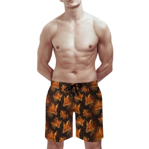Hawaiian Shorts for Men - Comfy Cool Fox Fire Print Mens Swim Trunks Bathing Suits with Mesh Lining3