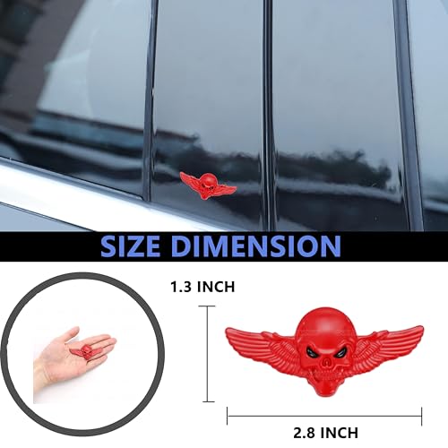 Image of 3D Skeleton Skull Emblem Car Badge Sticker Car Side Rear Front Hood Trunk Door Fender Bumper Metal Badge 3D Decal Sticker (Red) (CR-WINDSKULL)