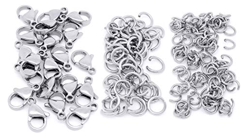 ZCNest 20 PCS 10mm Stainless Steel Lobster Claw Clasps with 100 PCS Jump Rings Set for Chain Necklace Bracelet Jewelry Making