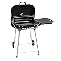 BBQ Kettle Charcoal Grill,28" Portable Charcoal Grill with Wheels and Foldable Side Shelf, Large BBQ Smoker with Adjustable Vents on Lid for Outdoor Party Camping Picnic