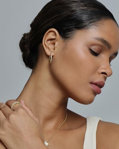 PAVOI 14K Gold Plated Cubic Zirconia Hoop Earrings for Women - Sterling Silver Posts Trendy Fashion Hinged Gold Earrings for Women4