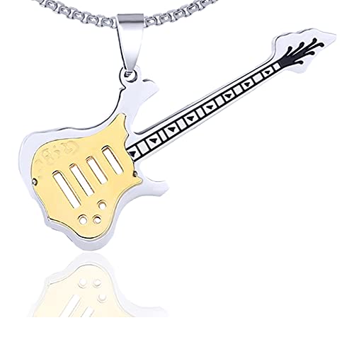 Xusamss Fashion Titanium Steel Music Guitar Pendant Necklace,24inches Link Chain
