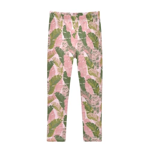 Banana Leaf Girls Leggings,Workout Leggings for Girls Toddler Athletic Leggings Size for 3-10T