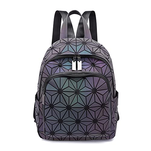 Lorrantree Geometric Backpack Luminous Backpacks Holographic Reflective Bag Large Capacity Backpacks For Women Colorful Daypacks 02 #TOP1