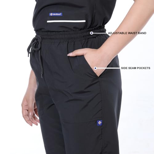 Image of Women's 5-Pocket Scrub Suit | Set of Top & Pant | Half Sleeves | Mandarin Collar | Breathable Polyviscose Fabric | Comfortable | Durable | Uniform for Doctors Nurse & Dentist BLK M