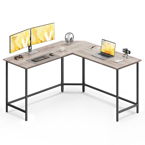 VASAGLE Bureau d'Ordinateur en Forme de L, 140 x 140 x 76 cm, Bureau d'angle, Gain de Place, pour Jeu, Grège Chiné et Noir d'encre LWD073B02V1