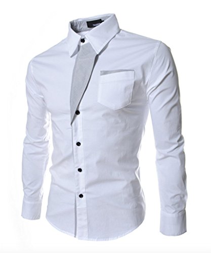 Elonglin Camisa Social Masculina Formal com Botões Manga Comprida Camisa Casual Elegante Cores Contr