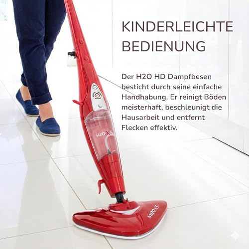 H2O X5+ 2-in-1 Dampfreiniger & Handdampfreiniger – Multifunktionaler Dampfbesen für Böden, Teppiche & Fenster – Chemiefreie Reinigung in 15 Sek. – Inkl. Zubehör, Rot