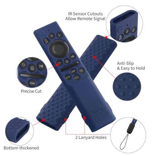 Image of Oboe Silicone TV Remote Cover for Samsung Smart TV BN59-01498A, Dark Blue | 2026 Model, Open Key Case, with Lanyard, Remote Not Included