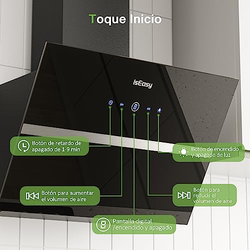 Miniatura 3 de Campana Extractora Inclinada 60cm -Capacidad De Succión De 524 M H, Recirculación 4 Niveles De Potencia Control Tactil, Negro