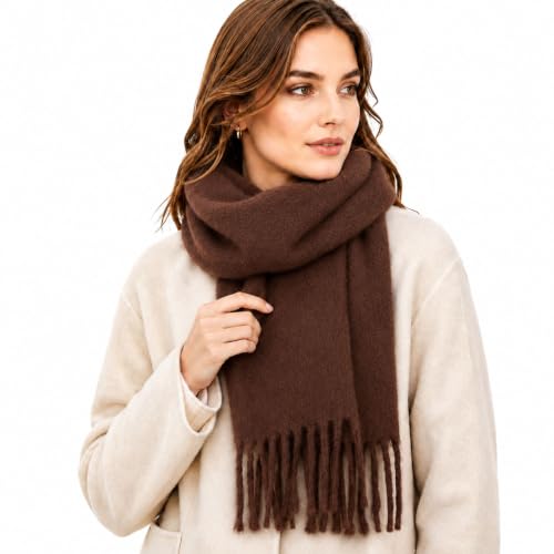 Image of Fjquamitix Fluffy Scarf for Women,Long Chunky Winter Warm Tassel Shawls and Wraps Ladies,Thick Blanket Scarf Ideal gifts for Women Ladies (Brown)
