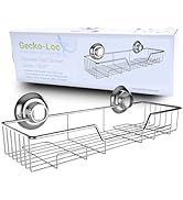 Gecko-Loc Large Wide suction cup wall mount bathroom shower caddy - bath kitchen wire storage bas...
