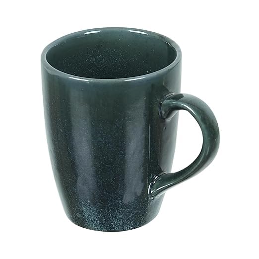 Image of QIMACPLUS Indian Handcrafted Ceramic Stylish Dark Green Colour Finish Elegant Design Plain Sparkling Print Ceramic Cup Mug 350ML (Pack of 2)