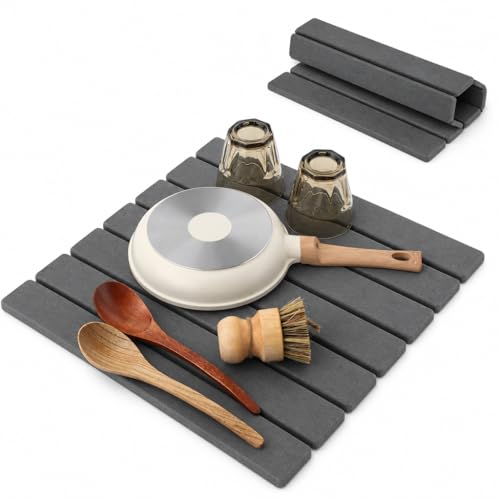 Volminex Alfombrilla Escurreplatos De Diatomita, Absorbente Alfombra Escurreplatos, Alfombrilla Fregadero Cocina Plegable, Alfombrilla De Barro De Diatomeas Para Secar Platos Gris Oscuro, 60 X 40 Cm