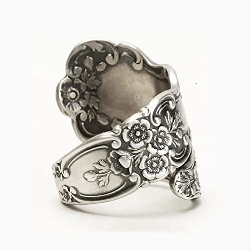 Vintage Flowers Spoon Rings Promise Wedding Engagement Statement Boho Circling Rose Flower Cluster Finger Open Ring Adjustable Extendable Wrap Bands for Women Men Retro Jewelry3