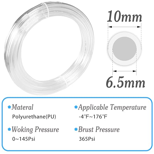 MSAEIQUN Pneumatic Tubing Clear Polyurethane PU Air Hose Pipe Tube Kit 10mm OD 6.5mm ID 10 Meter 32.8ft for Air Line or Fluid Transfer (10mm x 10M) - Thumbnail 3