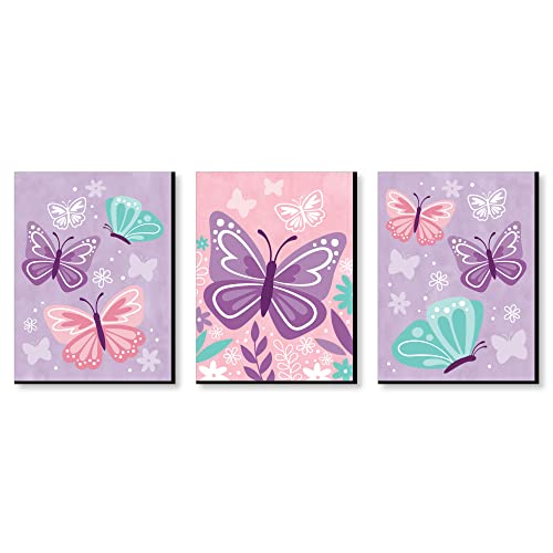 Image of Big Dot of Happiness Beautiful Butterfly - Floral Nursery Wall Art and Kids Room Decor - 7.5 x 10 inches - Set of 3 Prints
