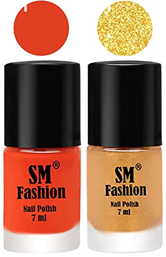 Image of Long Lasting Nail Polish | Nail Paint Combo 7 ml Each) - Set of 2 Reddish Orange -Light Golden