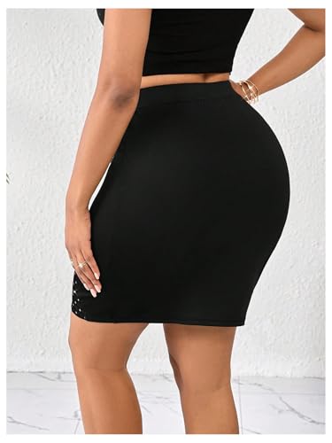 OYOANGLE Women's Pencil Skirt Rhinestone High Waisted Bodycon Work Office Short Skirts3