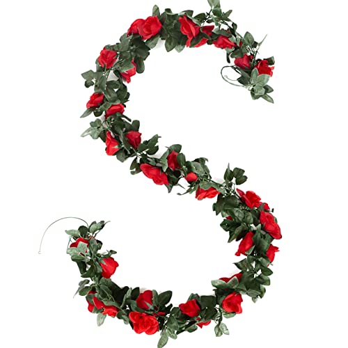 Ninat 4 Pcs 30 Ft Artificial Flowers Fake Rose Vine Flower Garland Plants Hanging Rose Ivy For Wedding Arch Home Party Garden Craft Art Background Decor Red #TOP1